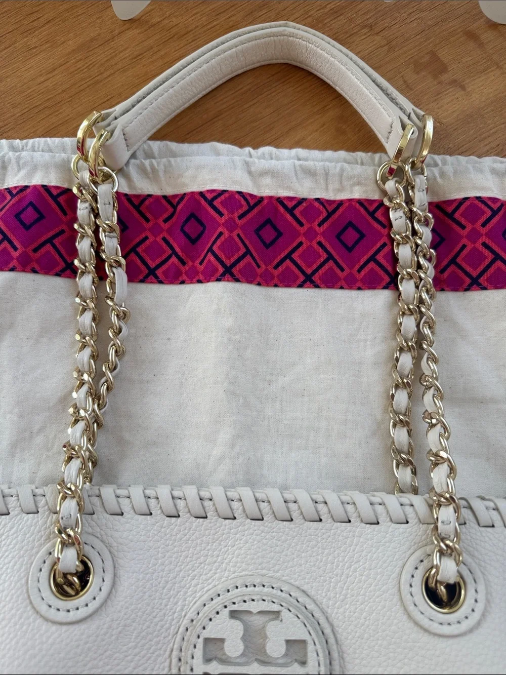 Tory Burch White Leather Chain-Handle Tote with